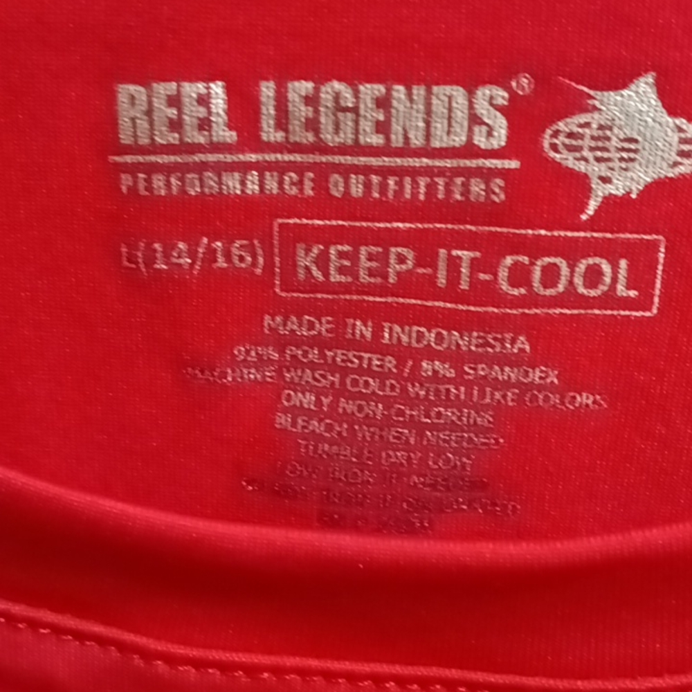 NWT REEL LEGENDS red w white stitching long sleeve shirt Size Large 14/16